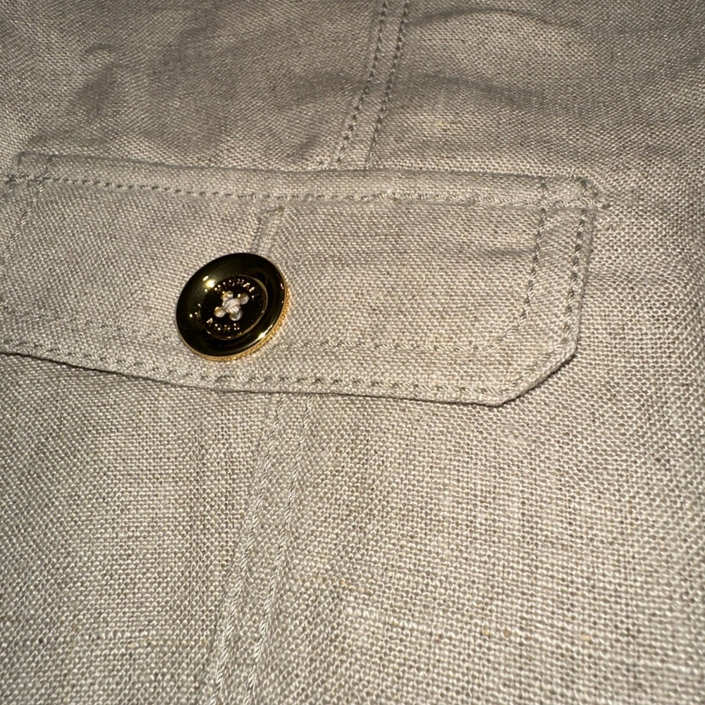 MICHAEL KORS SIZE L~100% LINEN DRESS JACKET BLAZER~PUFF SLEEVES GOLD BUTTON UP - Picture 12 of 16